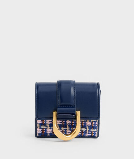 Gabine Tweed Chain-Link Card Holder - Navy