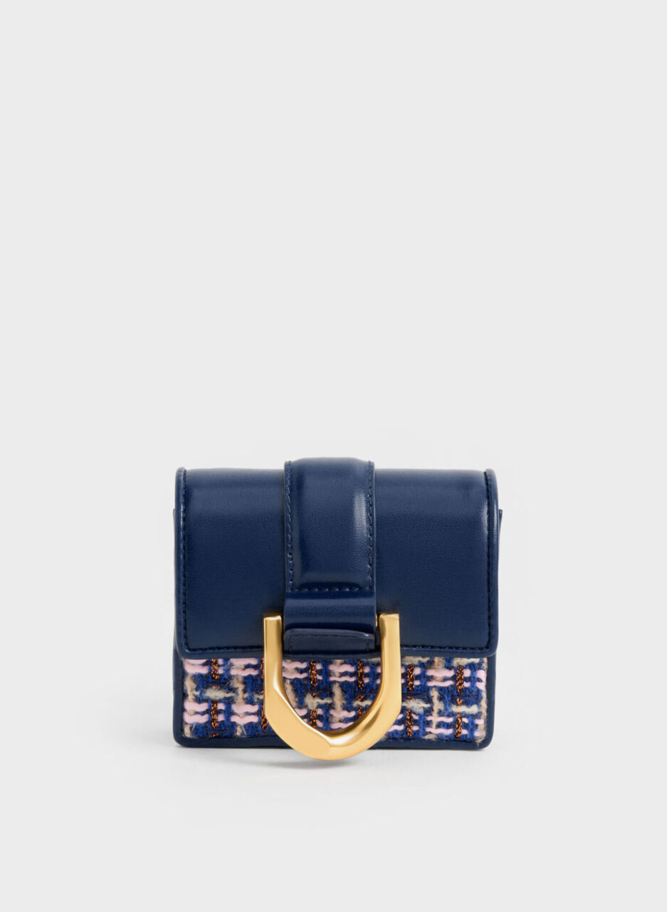 Gabine Tweed Chain-Link Card Holder - Navy