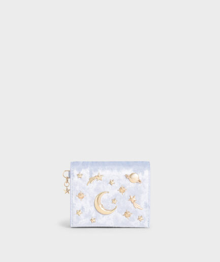 Velvet Embellished Card Holder - Light Blue