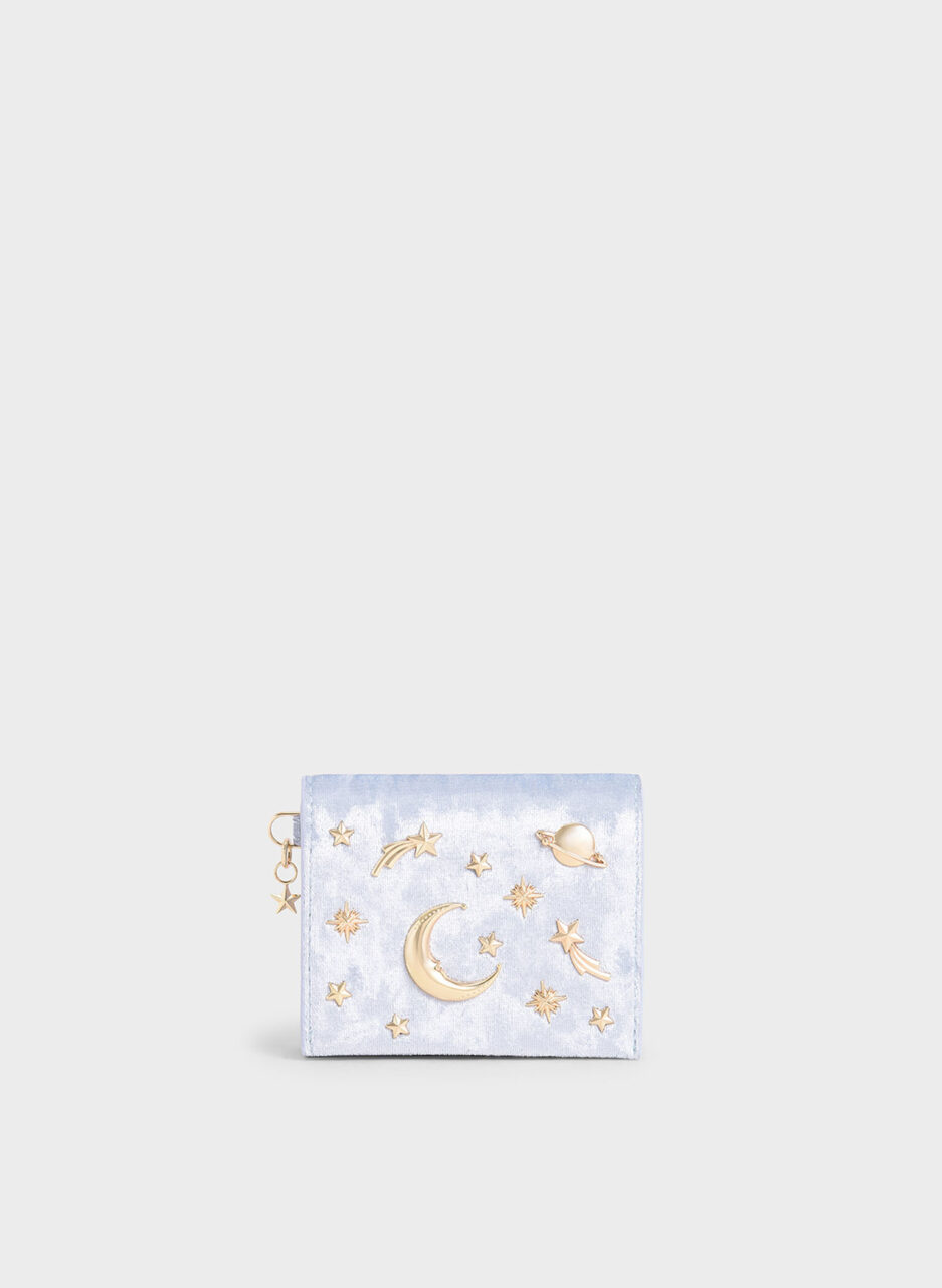 Velvet Embellished Card Holder - Light Blue