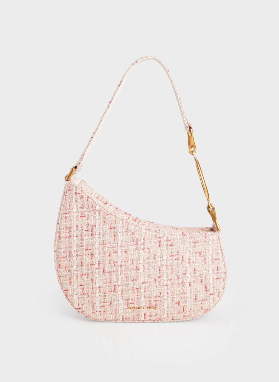 Tweed Asymmetrical Shoulder Bag - Cream