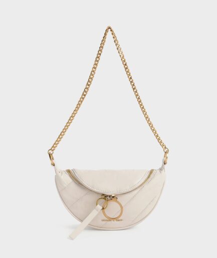 Philomena Wrinkled-Effect Half-Moon Crossbody Bag - Ivory