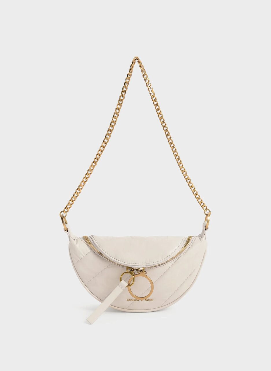 Philomena Wrinkled-Effect Half-Moon Crossbody Bag - Ivory