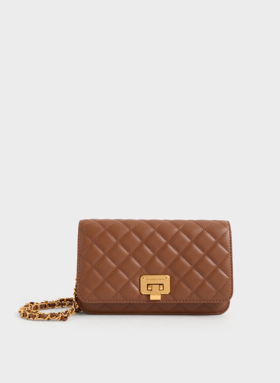Quilted Push-Lock Clutch - Chocolate