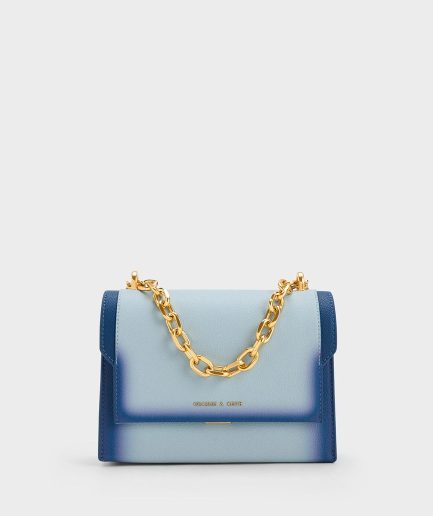 Front Flap Chain Handle Crossbody Bag - Navy