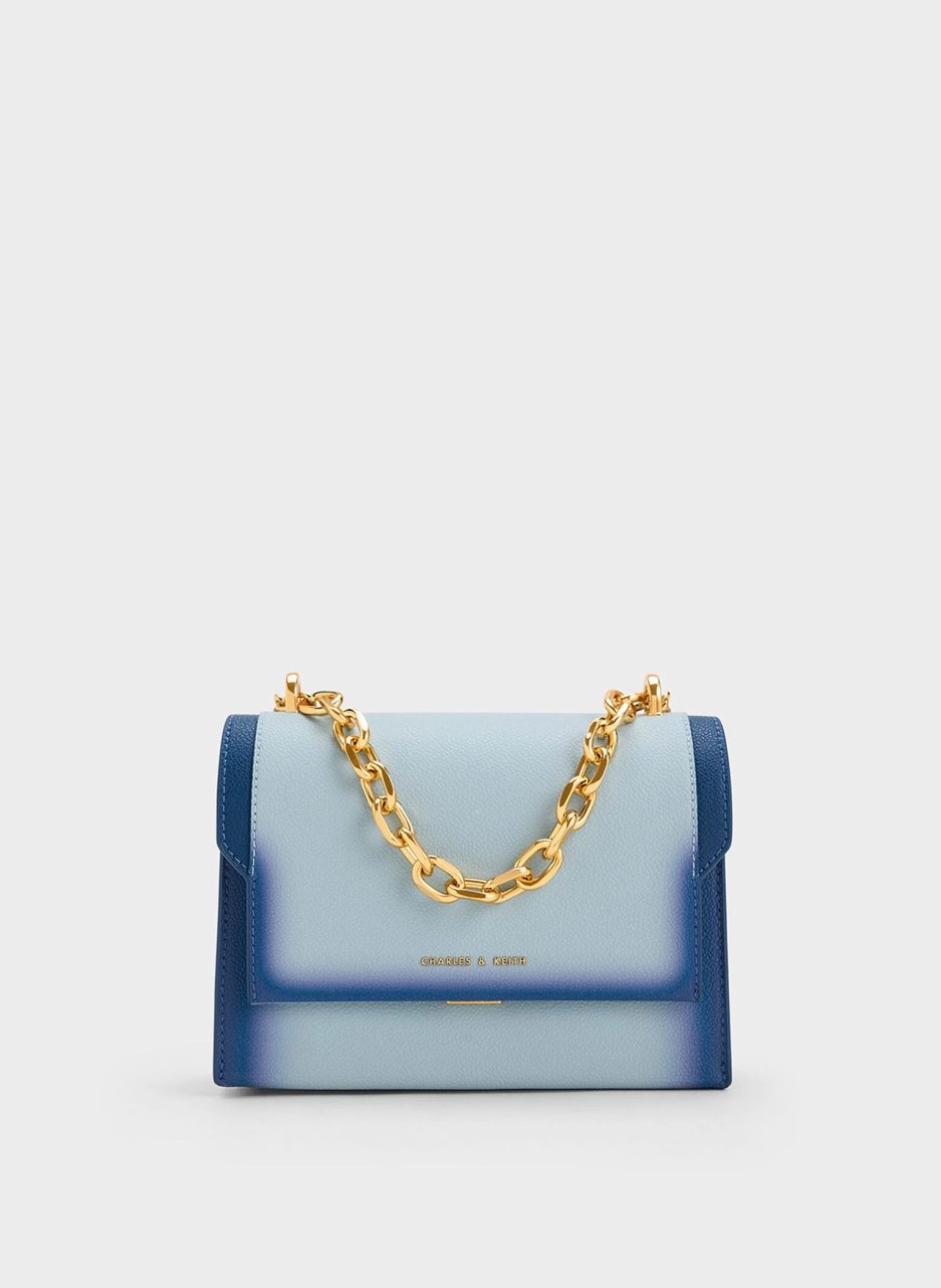 Front Flap Chain Handle Crossbody Bag - Navy