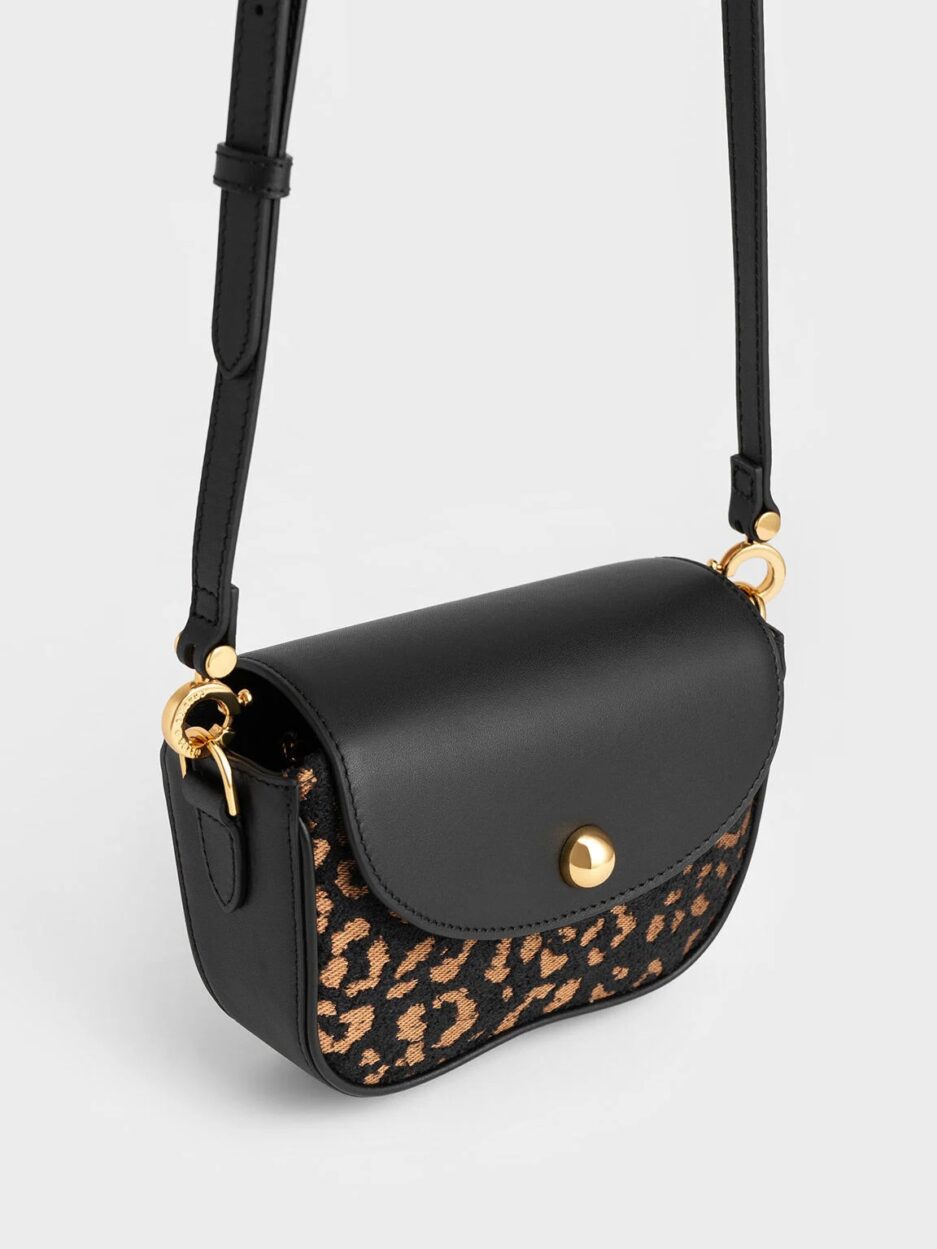 Beaded Metallic Handle Sculptural Bag - Animal Print Black - 图片 2