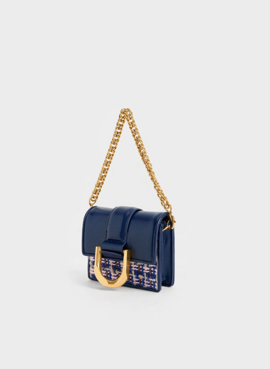 Gabine Tweed Chain-Link Card Holder - Navy - 图片 2