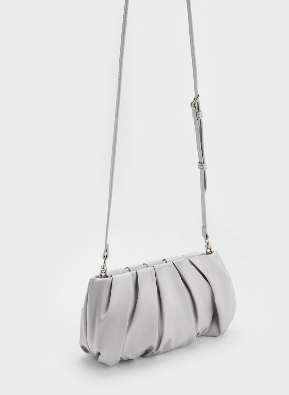 Satin Ruched Bead-Handle Bag - Silver - 图片 2