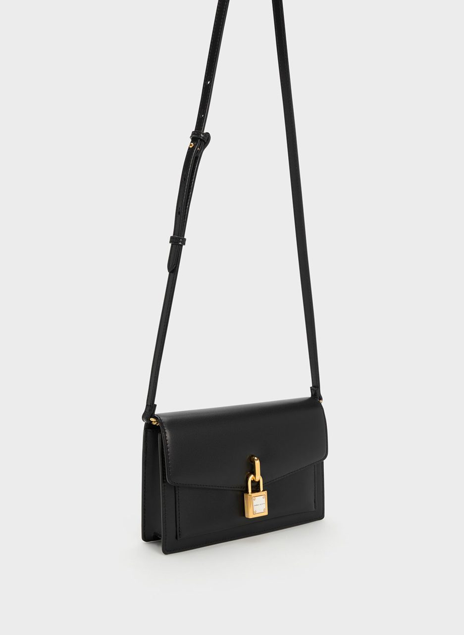 Padlock Envelope Crossbody Bag - Black - 图片 2