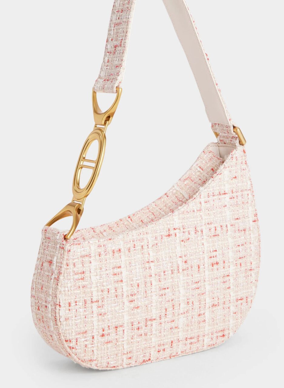 Tweed Asymmetrical Shoulder Bag - Cream - 图片 2