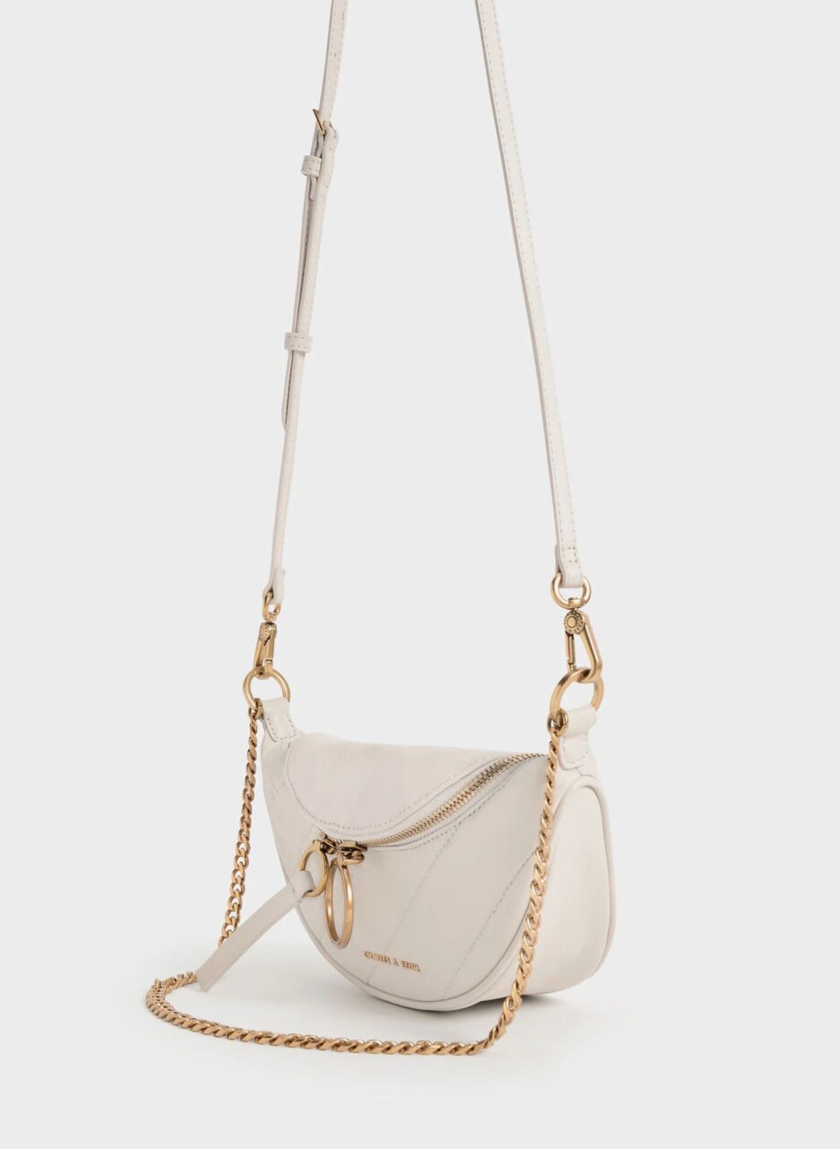 Philomena Wrinkled-Effect Half-Moon Crossbody Bag - Ivory - 图片 2