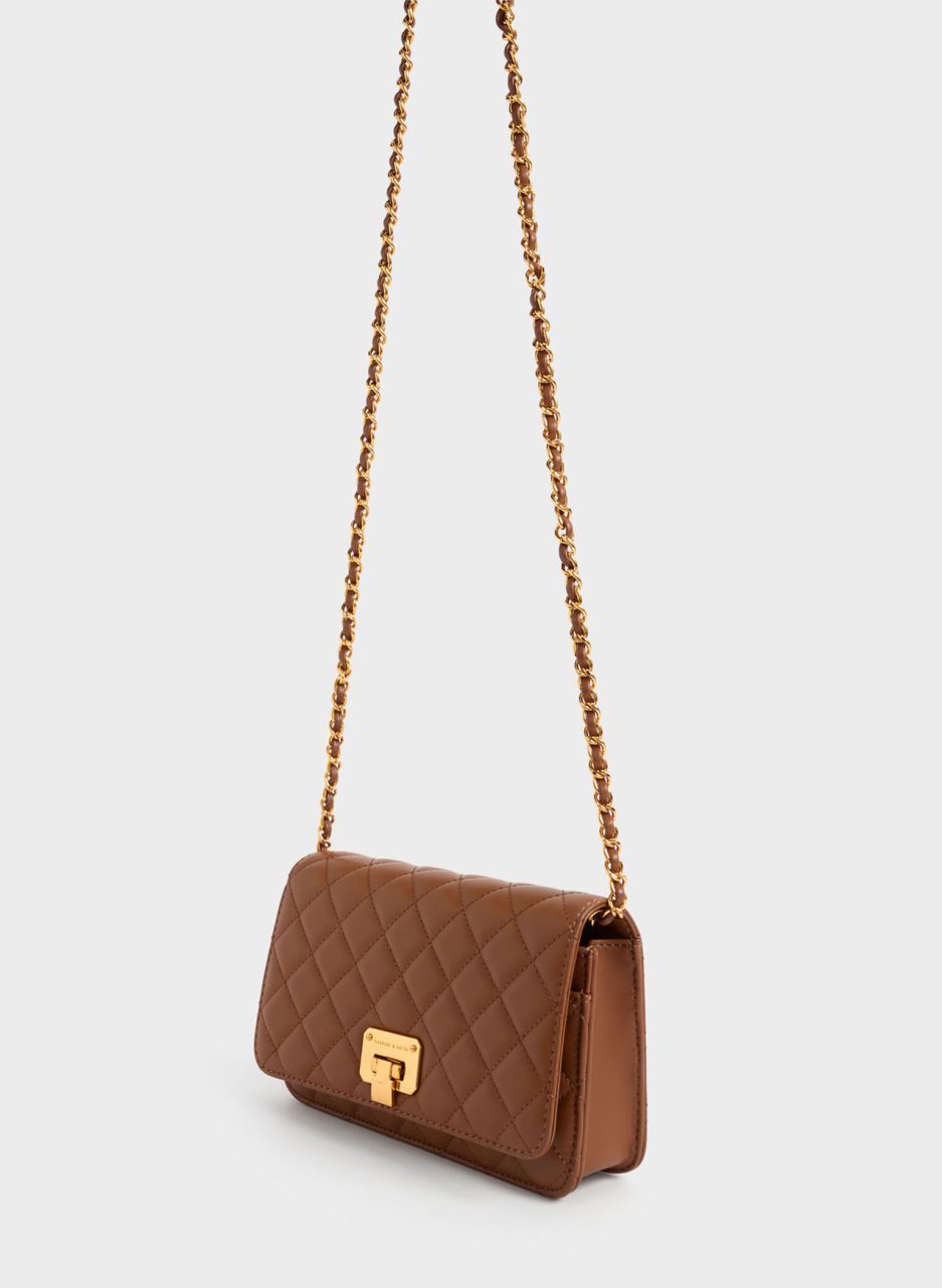 Quilted Push-Lock Clutch - Chocolate - 图片 2
