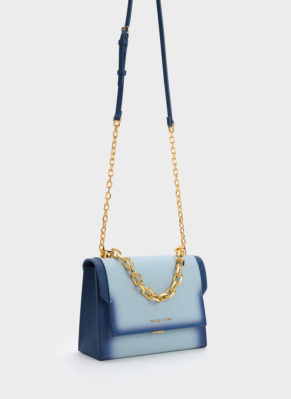 Front Flap Chain Handle Crossbody Bag - Navy - 图片 2