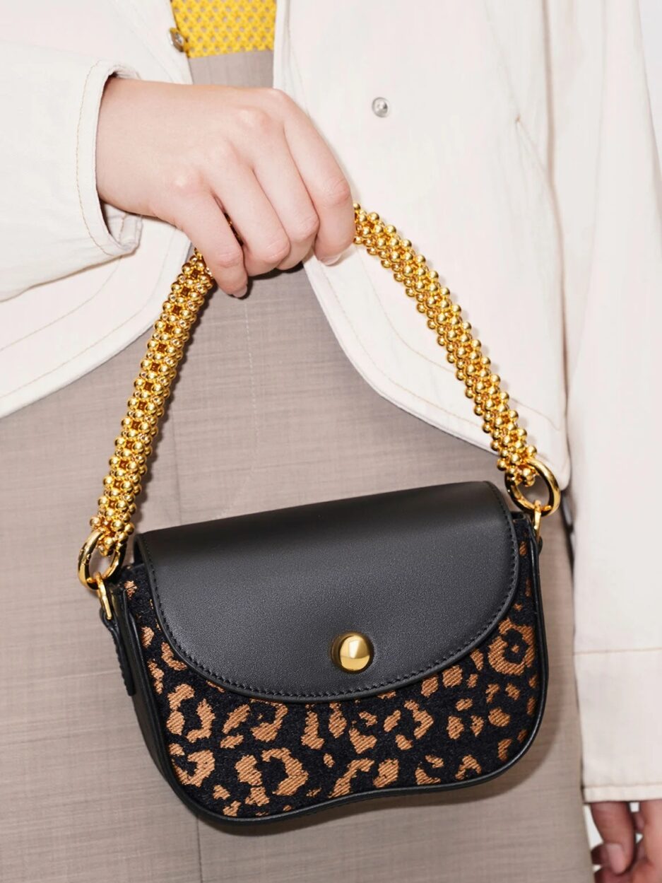 Beaded Metallic Handle Sculptural Bag - Animal Print Black - 图片 3