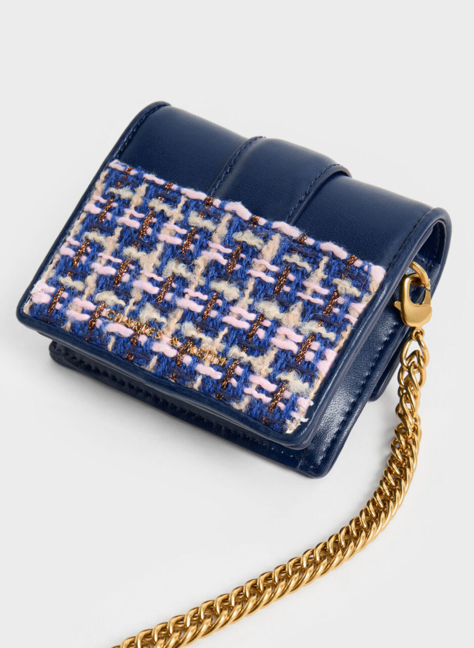 Gabine Tweed Chain-Link Card Holder - Navy - 图片 3