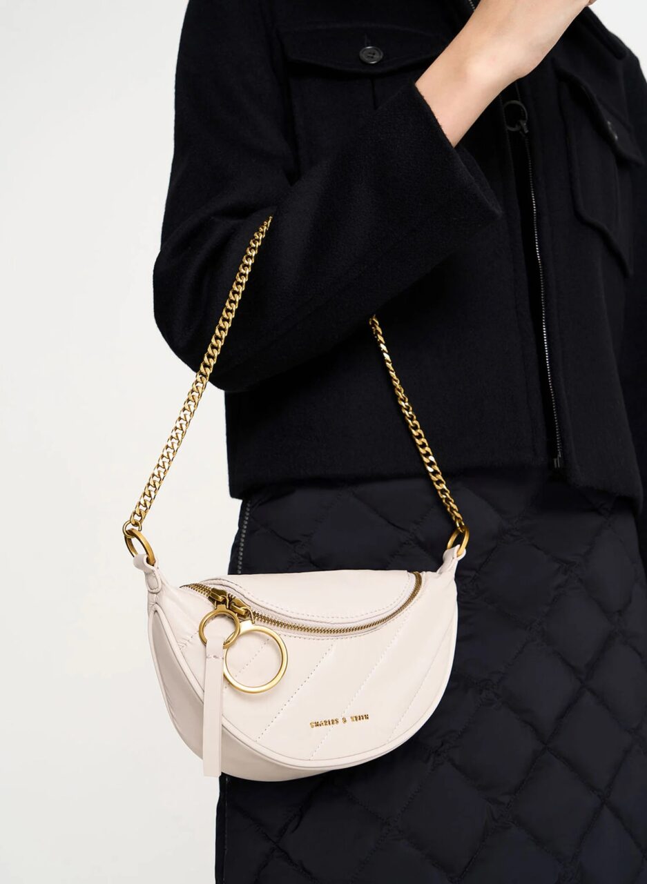 Philomena Wrinkled-Effect Half-Moon Crossbody Bag - Ivory - 图片 3