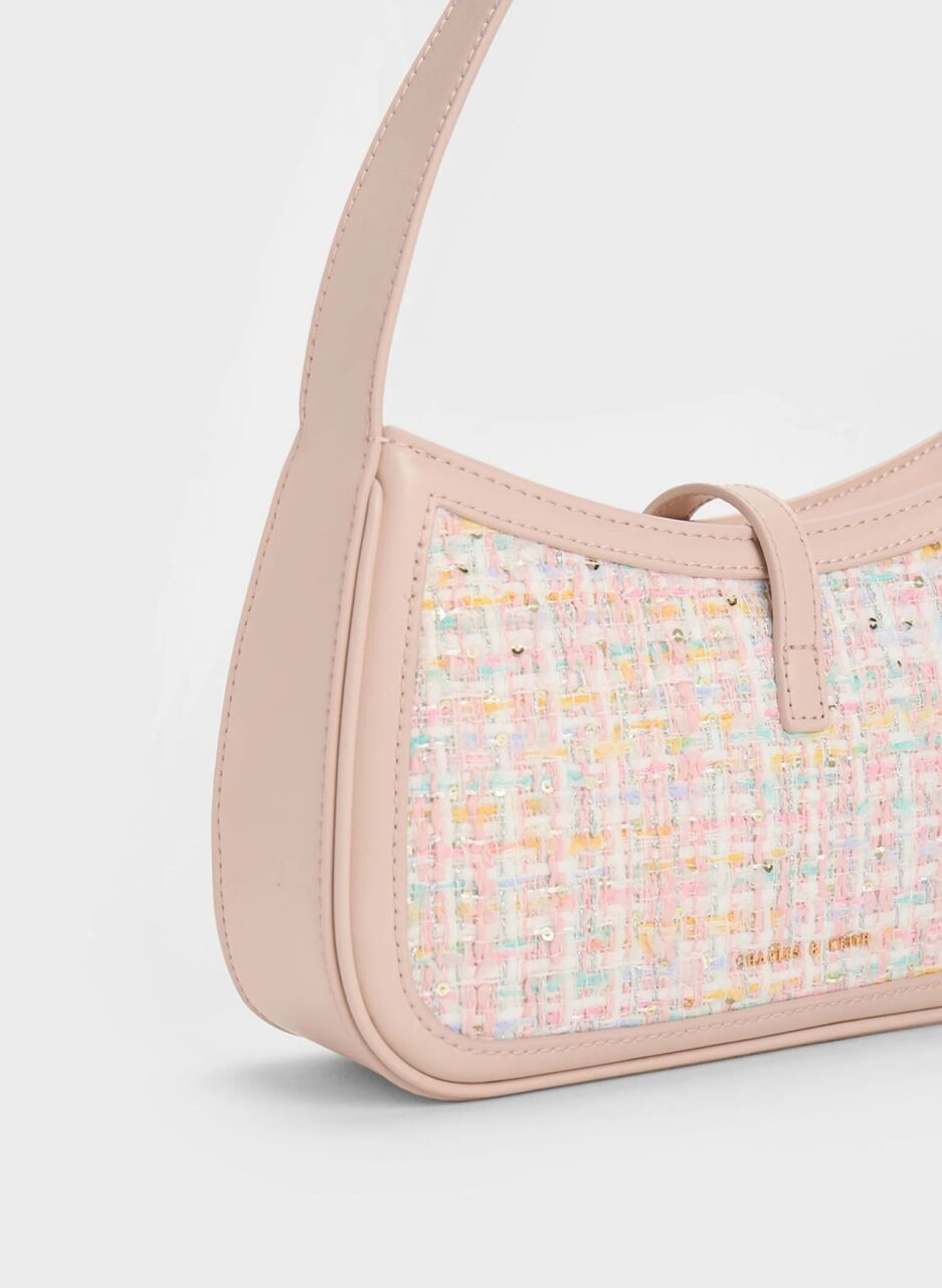 Cesia Metallic Accent Tweed Shoulder Bag - Pink - 图片 3