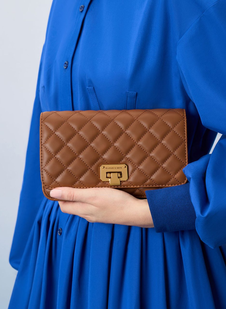 Quilted Push-Lock Clutch - Chocolate - 图片 3