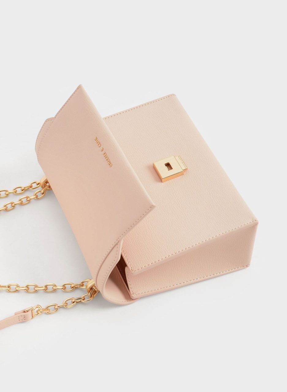 Front Flap Chain Handle Crossbody Bag - Light Pink - 图片 2