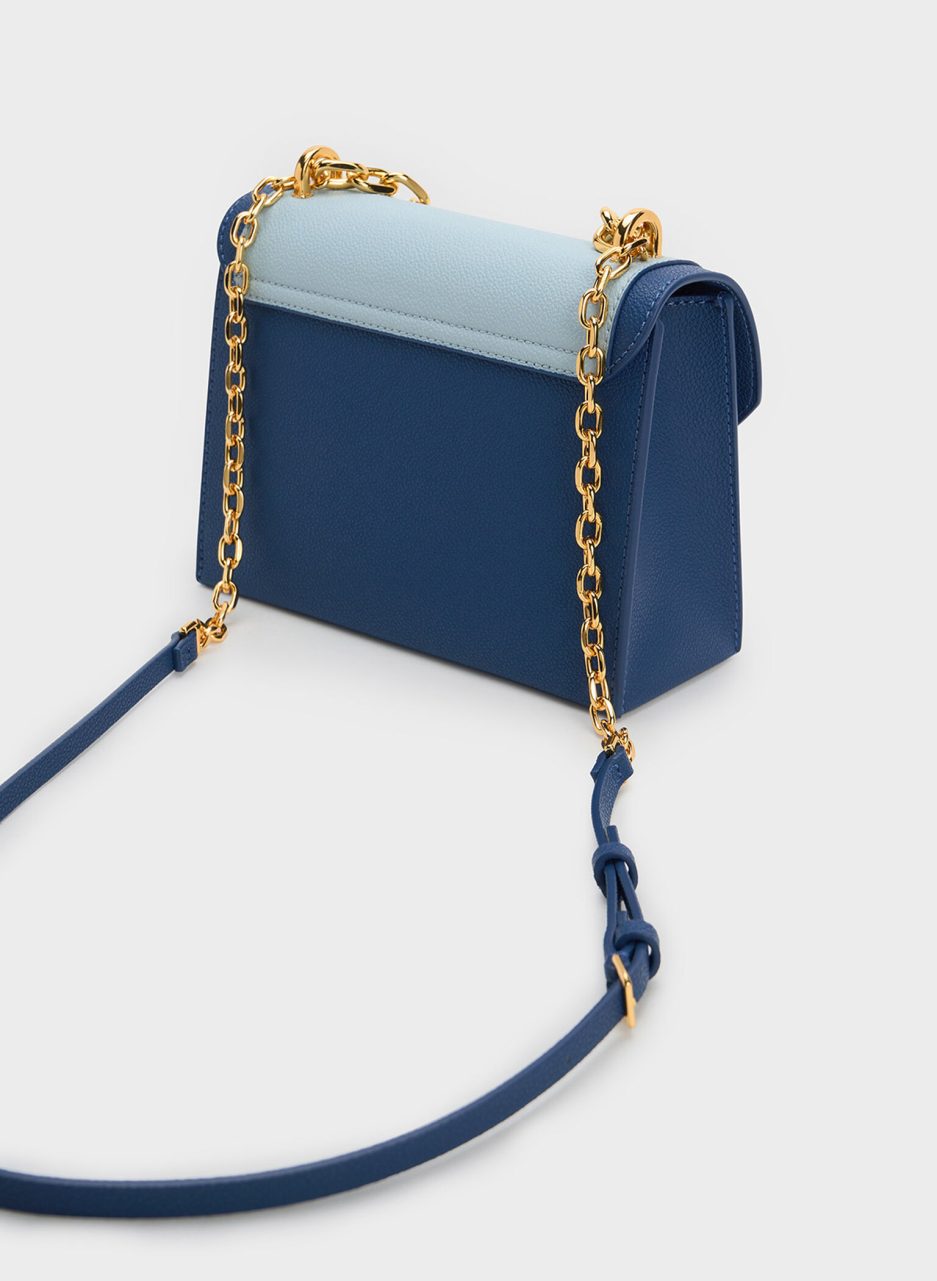 Front Flap Chain Handle Crossbody Bag - Navy - 图片 3