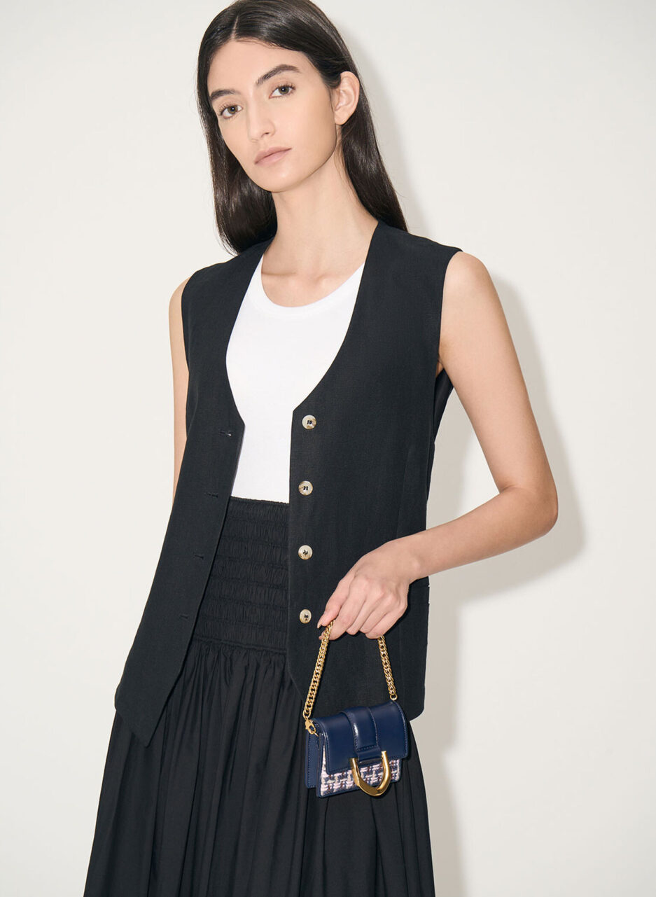 Gabine Tweed Chain-Link Card Holder - Navy - 图片 4