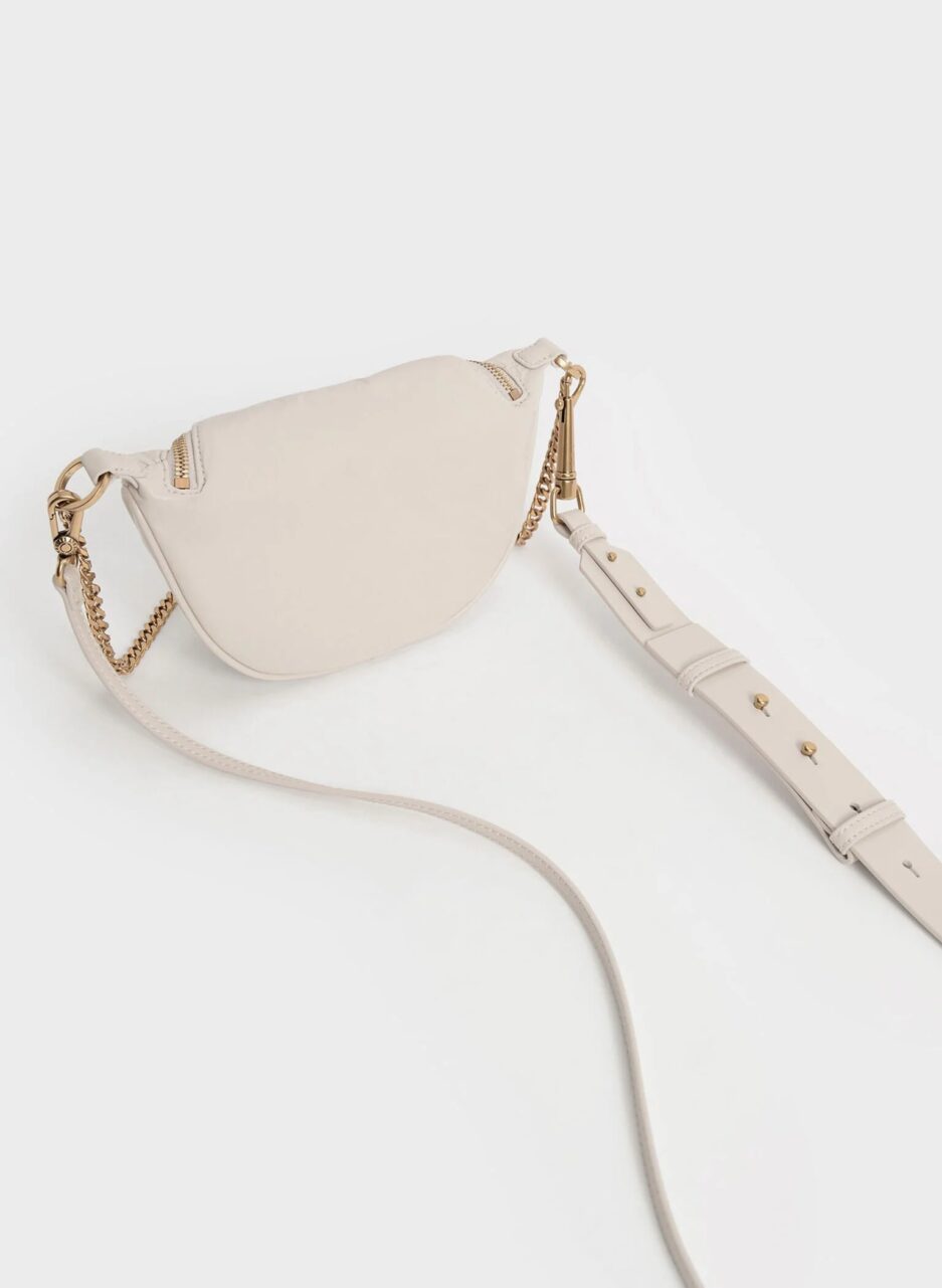 Philomena Wrinkled-Effect Half-Moon Crossbody Bag - Ivory - 图片 4