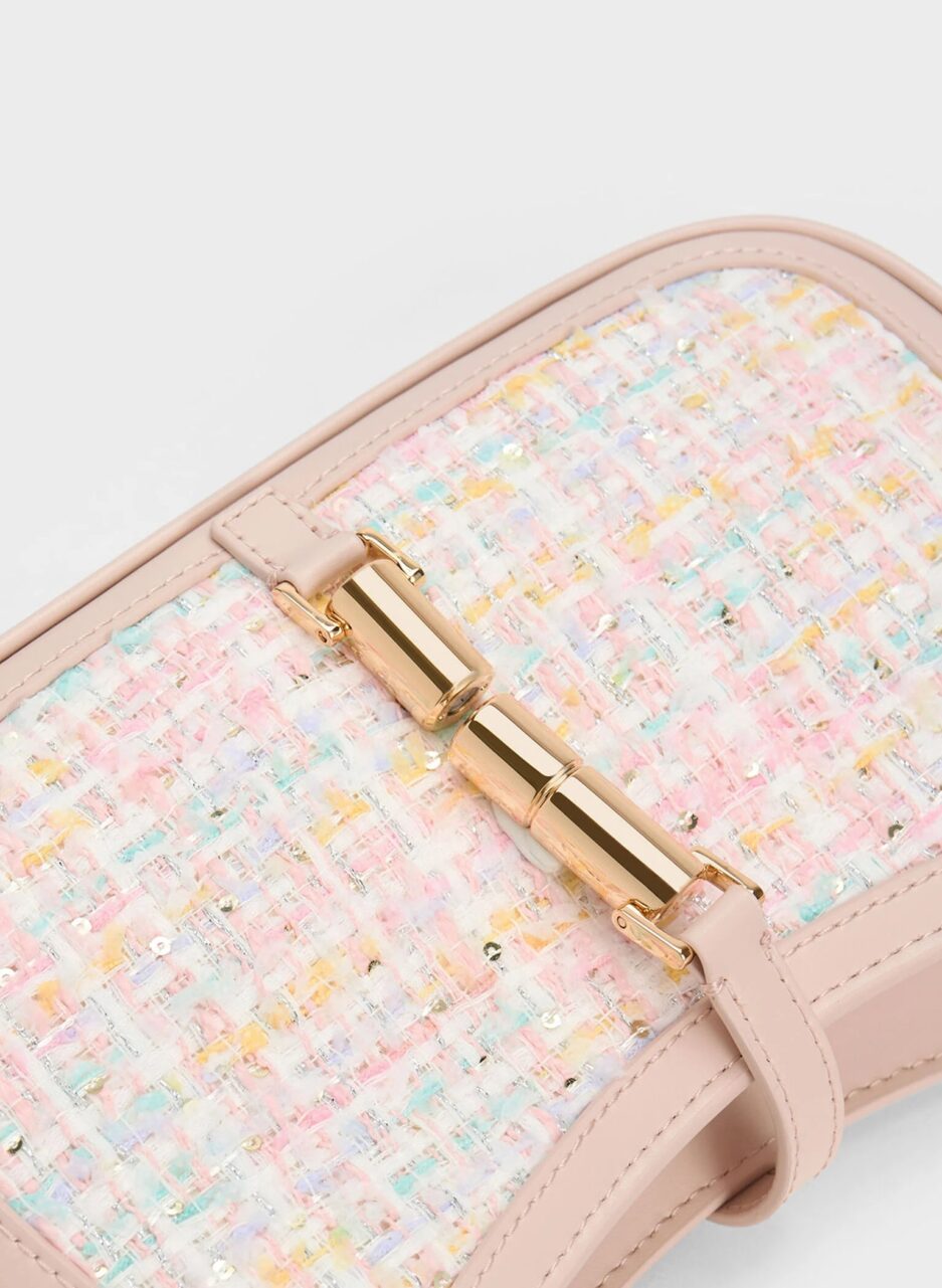 Cesia Metallic Accent Tweed Shoulder Bag - Pink - 图片 4