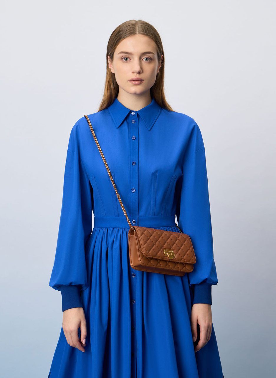 Quilted Push-Lock Clutch - Chocolate - 图片 4