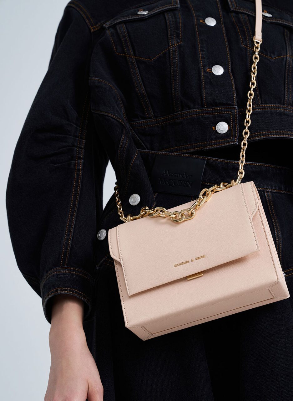 Front Flap Chain Handle Crossbody Bag - Light Pink - 图片 3