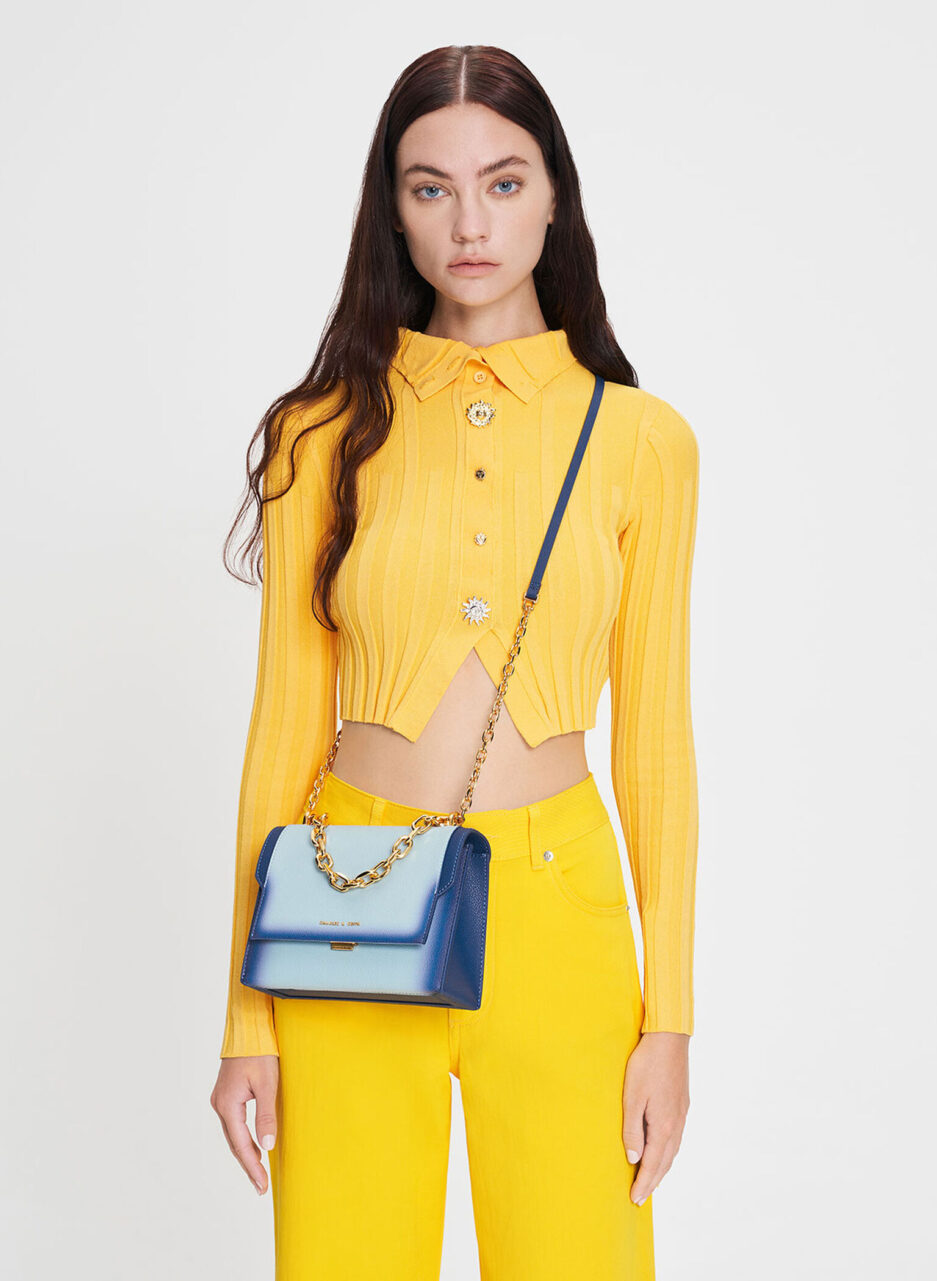 Front Flap Chain Handle Crossbody Bag - Navy - 图片 4